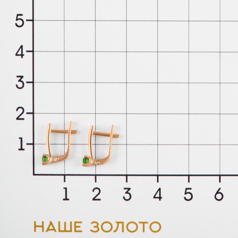 Золотые серьги  из красного золота 585 пробы  со вставками (ситалл диопсид) НЮ09440102010002460