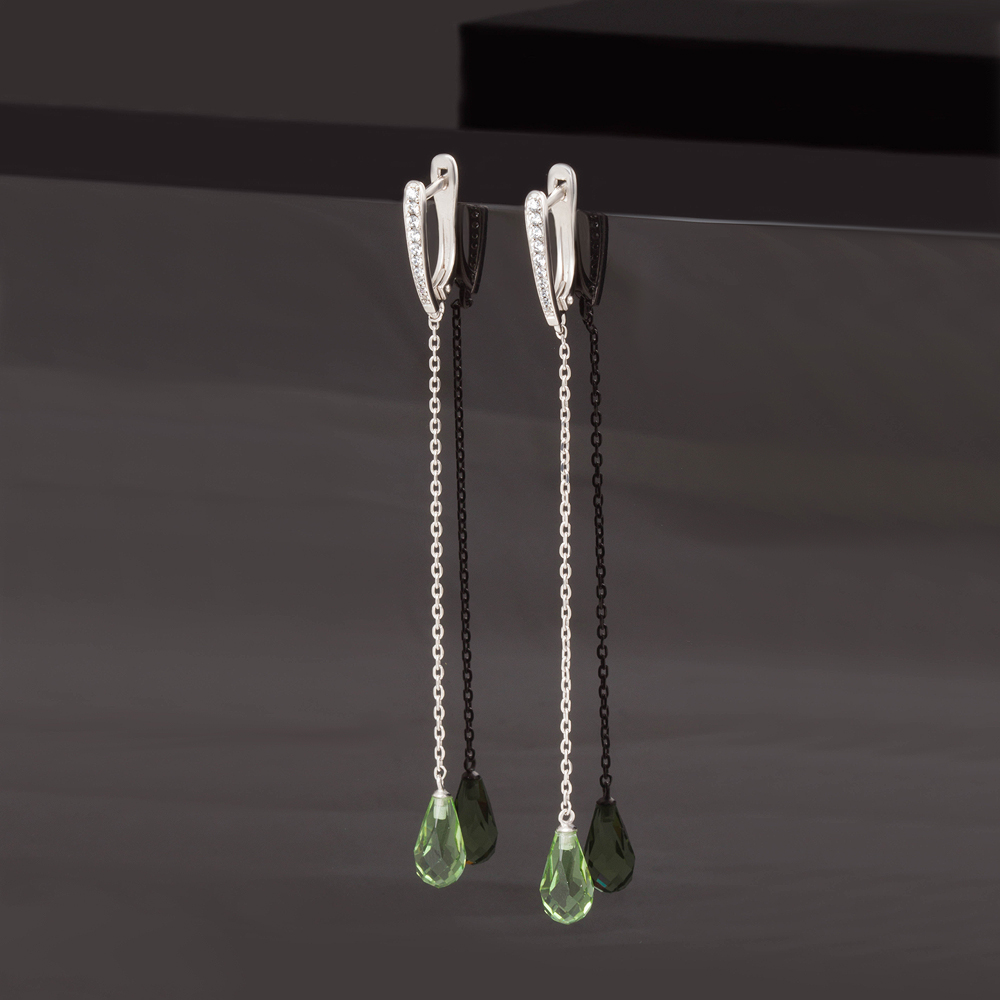 Серебряные серьги подвесные Efremof со вставками из полудрагоценных камней (аметист и фианит) ЮП1215014920амз