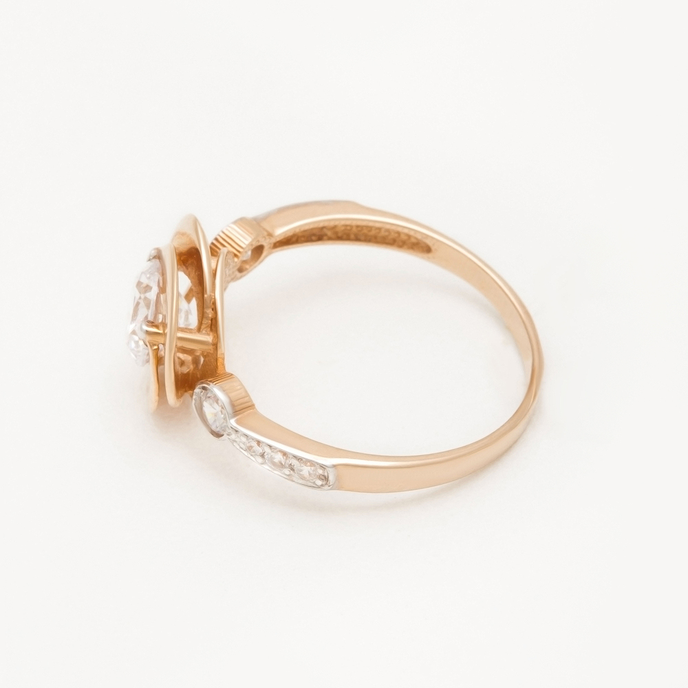 Золотое кольцо Берег из красного золота 585 пробы  со вставками (фианит) 2БКЗ5К.1-01-1019-01, размеры от 16 до 20