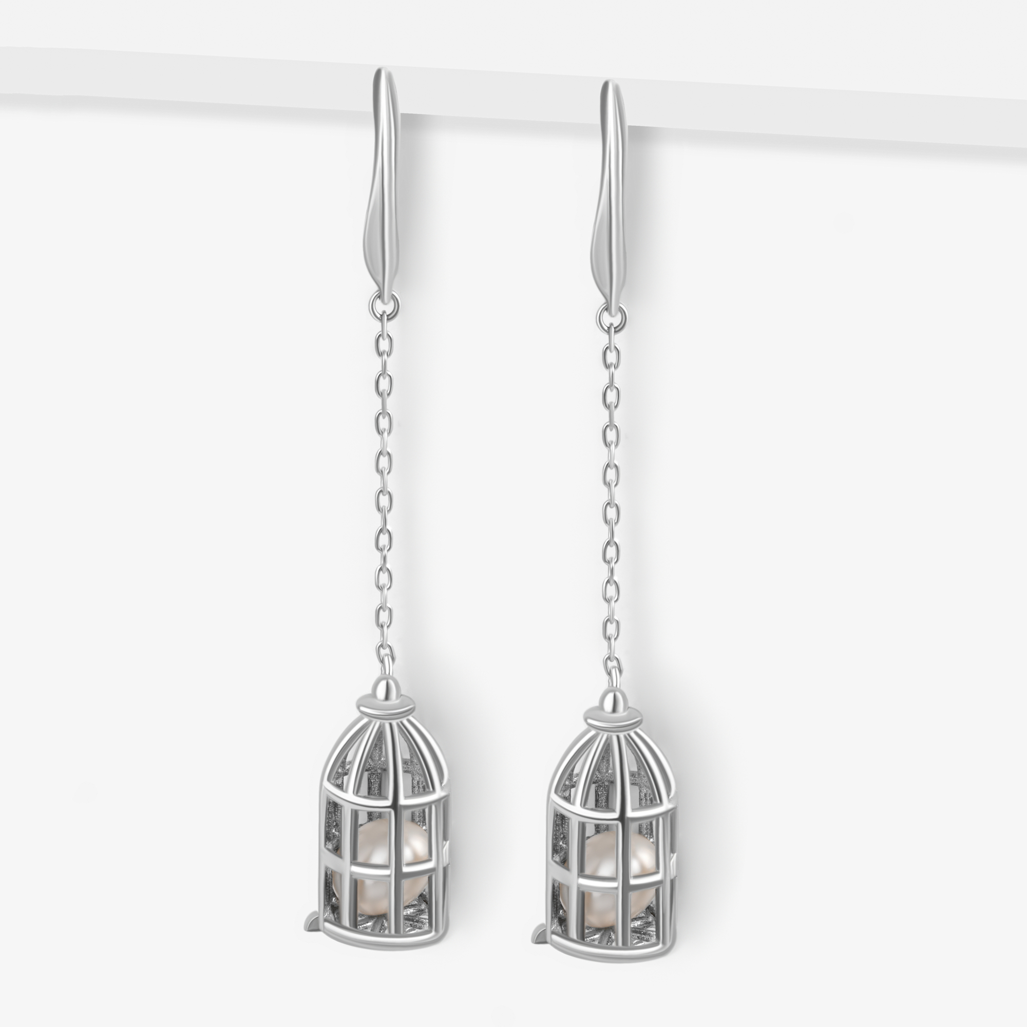 Серебряные серьги подвесные с жемчугом