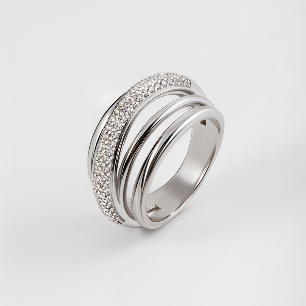 Серебряное кольцо Серебряные крылья  со вставками (фианит) СЫ01КХР014А198, размеры от 16 до 19.5