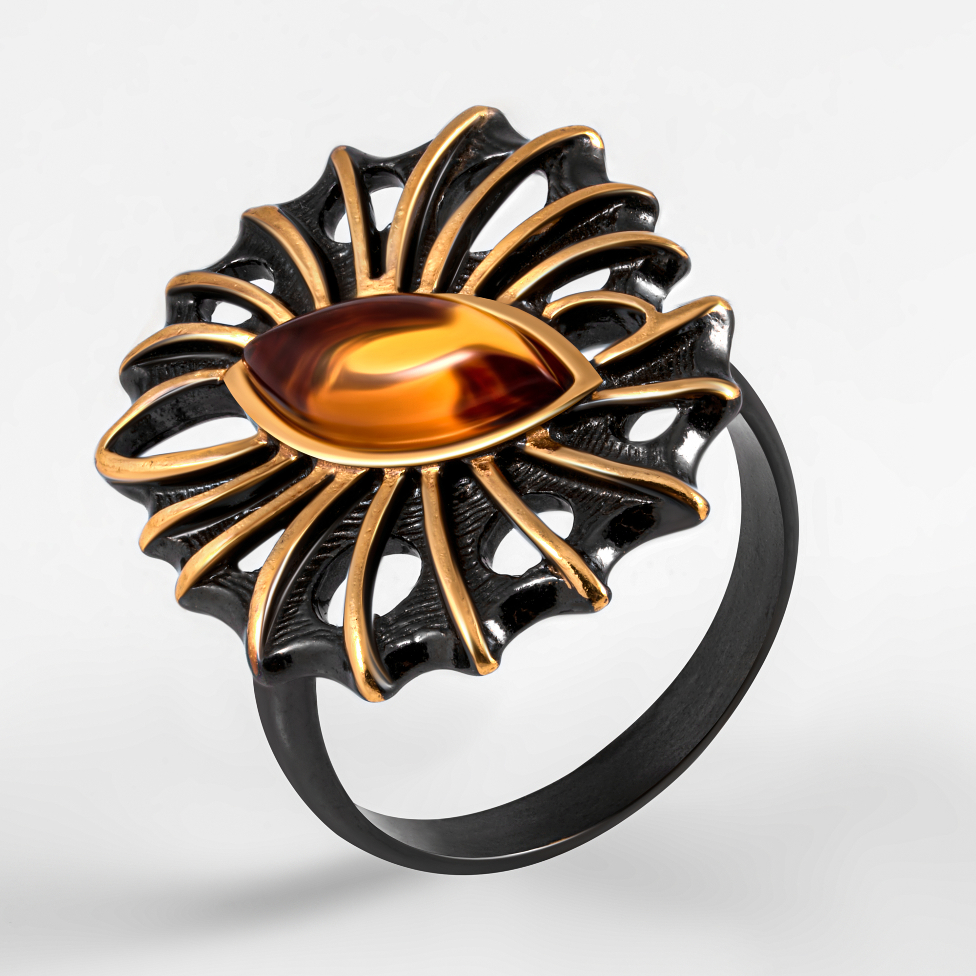 Серебряное кольцо Балтийское золото из серебра с чернением со вставками из полудрагоценных камней () ЯН71131301, размеры от 16.5 до 19