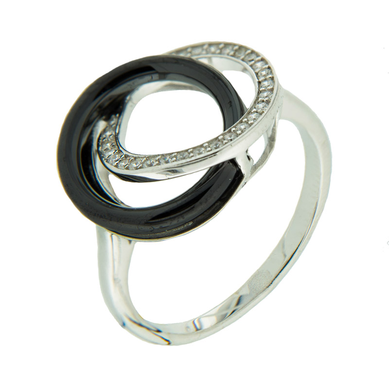 Серебряное кольцо Джевелин  со вставками (керамика и фианит) ЖВЦС-462, размеры от 18 до 18