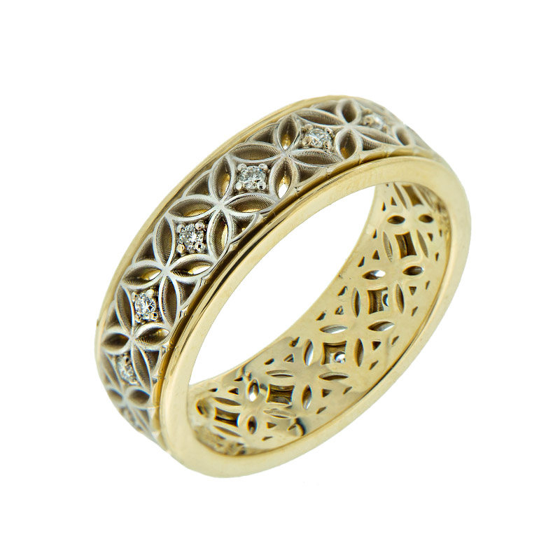 Золотое кольцо обручальное Kota osta из красного золота 585 пробы со вставками из драгоценных камней (бриллиант) КАКО-ОКБ146ГМ, размеры от 19 до 20