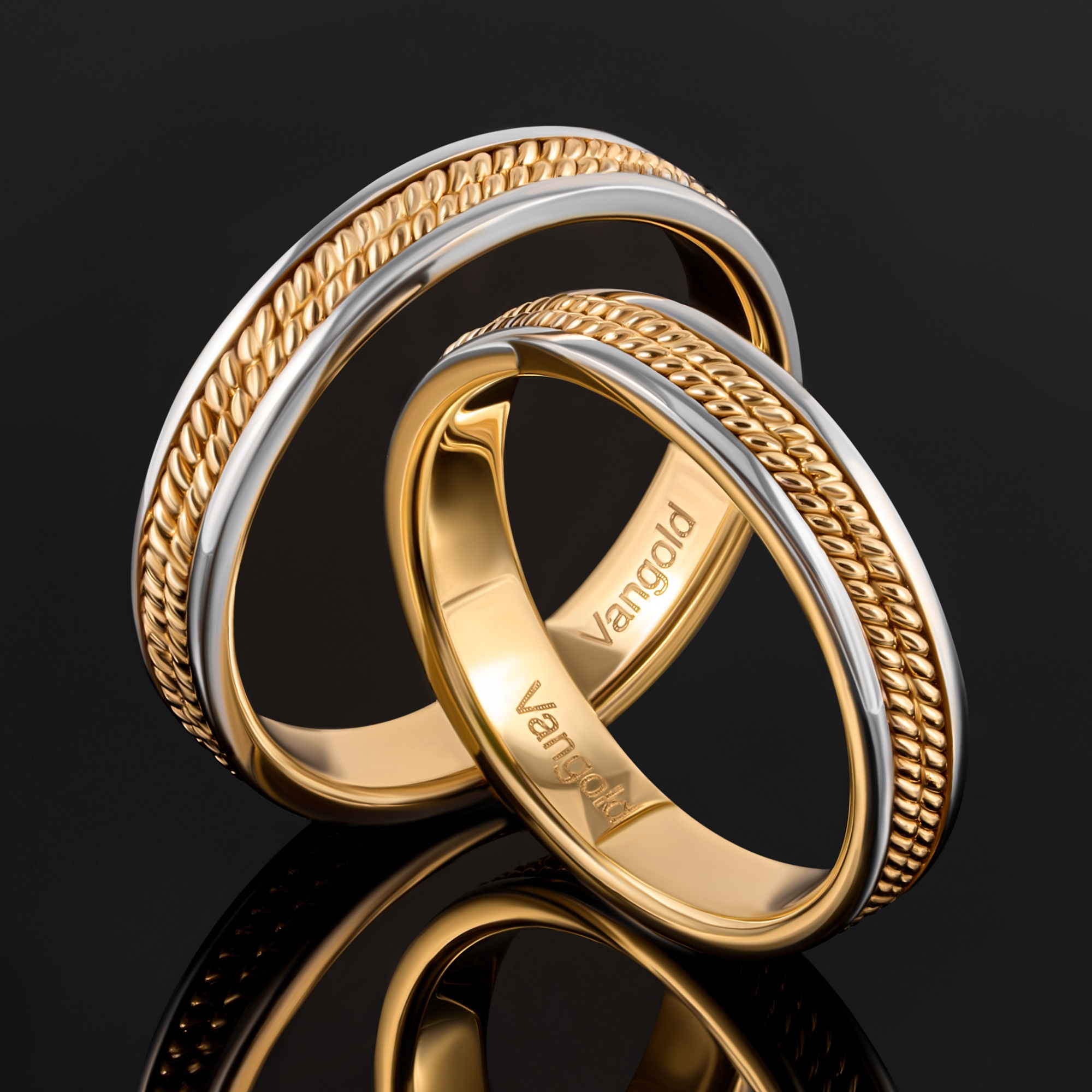 Золотое кольцо обручальное Vangold из белого и желтого золота 585 пробы и из желтого золота 585 пробы ЛД0211200100392, размеры от 15 до 22.5