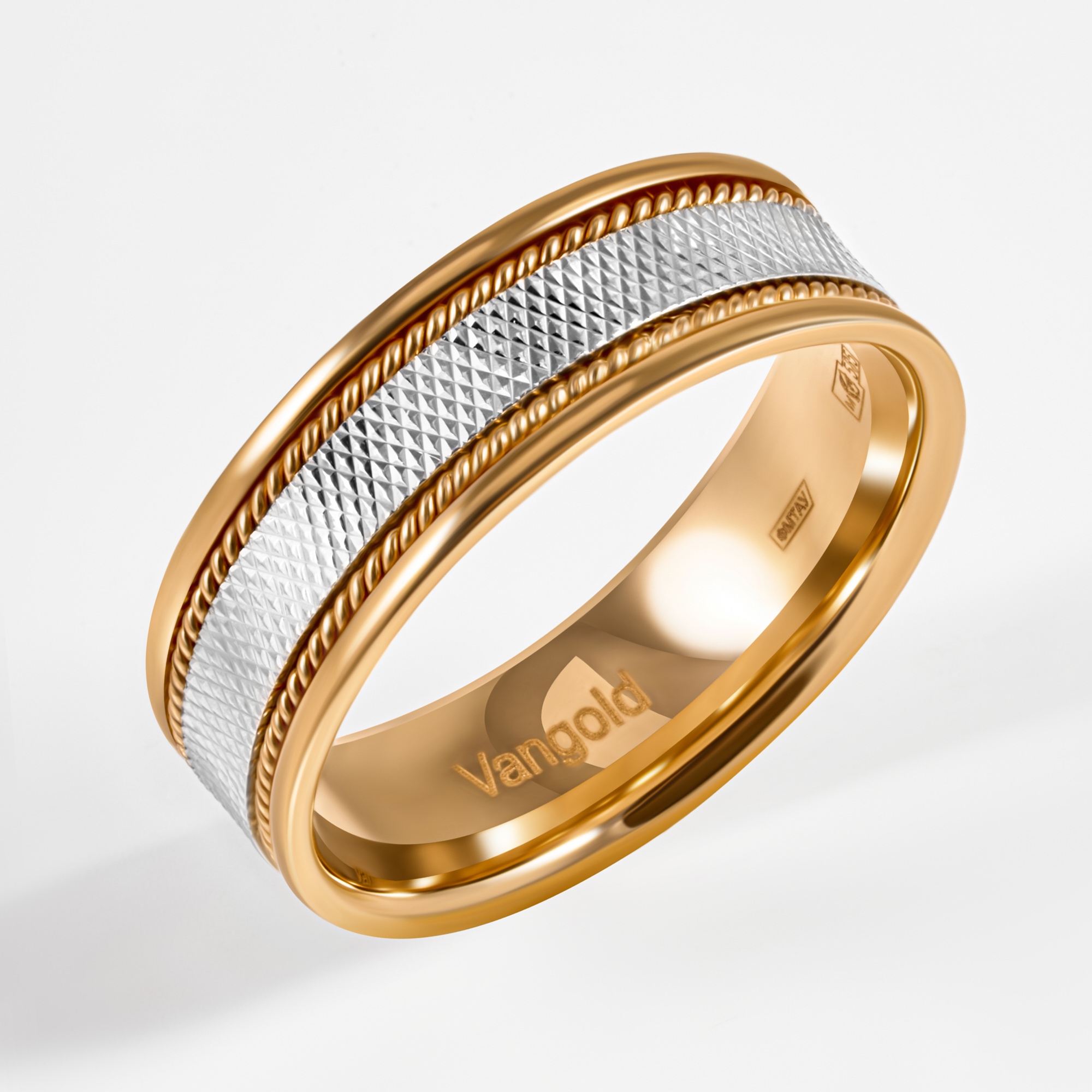 Золотое кольцо обручальное Vangold из белого и желтого золота 585 пробы и из желтого золота 585 пробы ЛД0211300100336, размеры от 15 до 22.5
