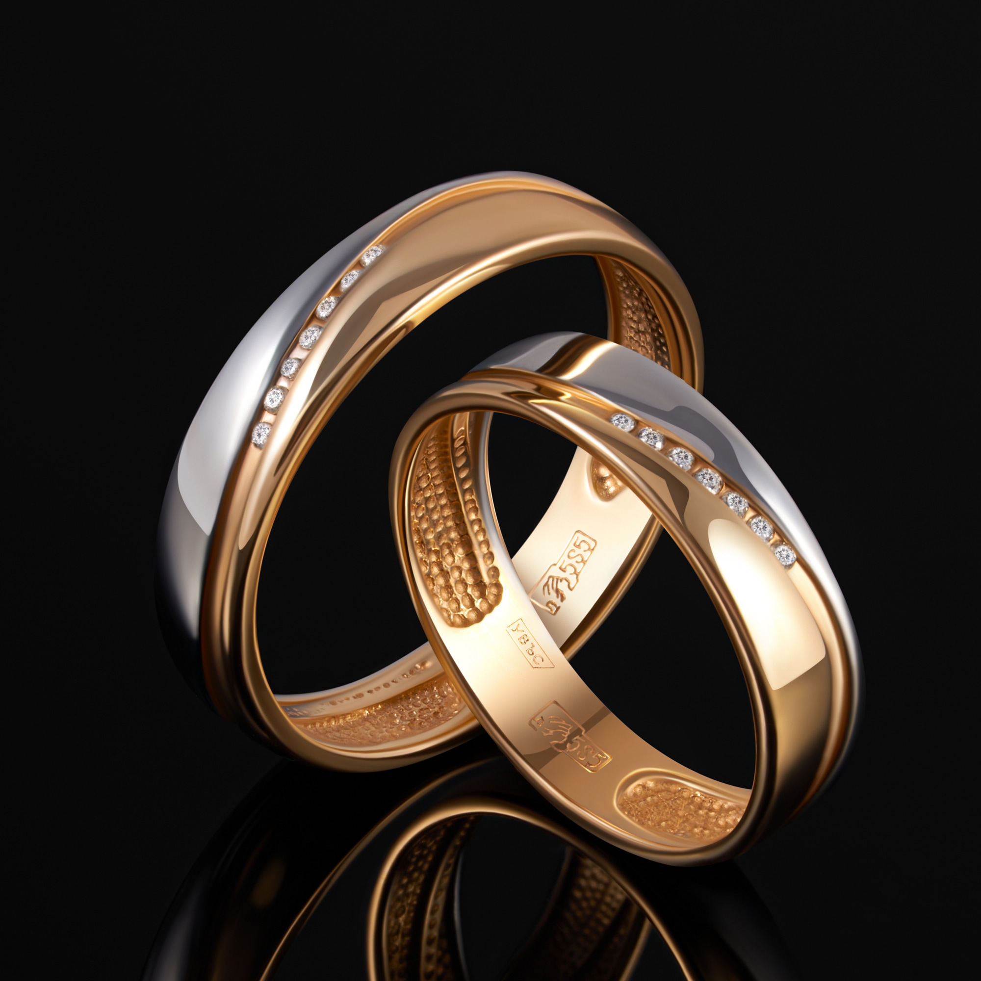Золотое кольцо обручальное Весна из красного золота 585 пробы со вставками из драгоценных камней (бриллиант) ВБ7012-151-00-00, размеры от 15 до 21.5