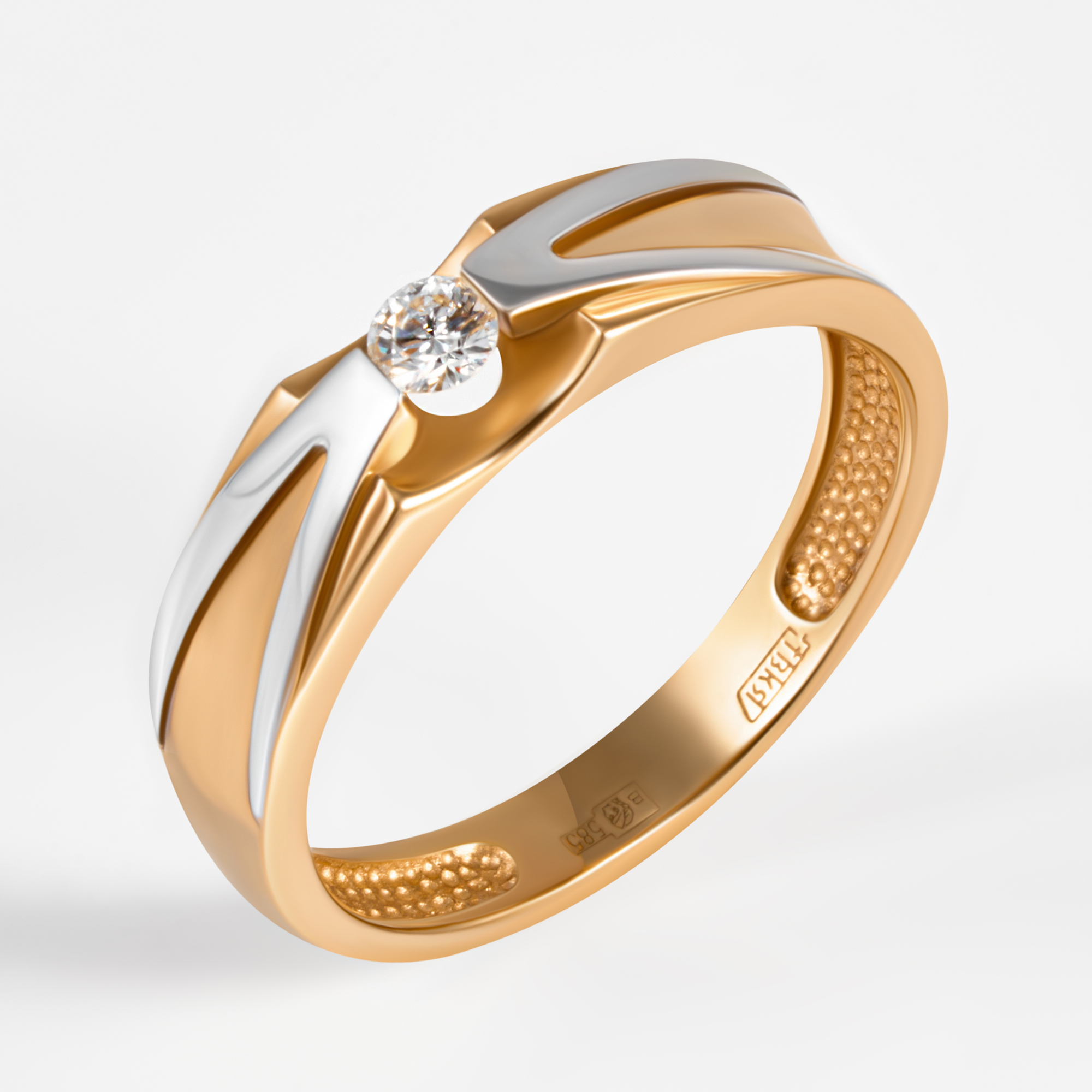 Золотое кольцо обручальное Весна из красного золота 585 пробы со вставками из драгоценных камней (бриллиант) ВБ7013-151-00-00, размеры от 15 до 21.5