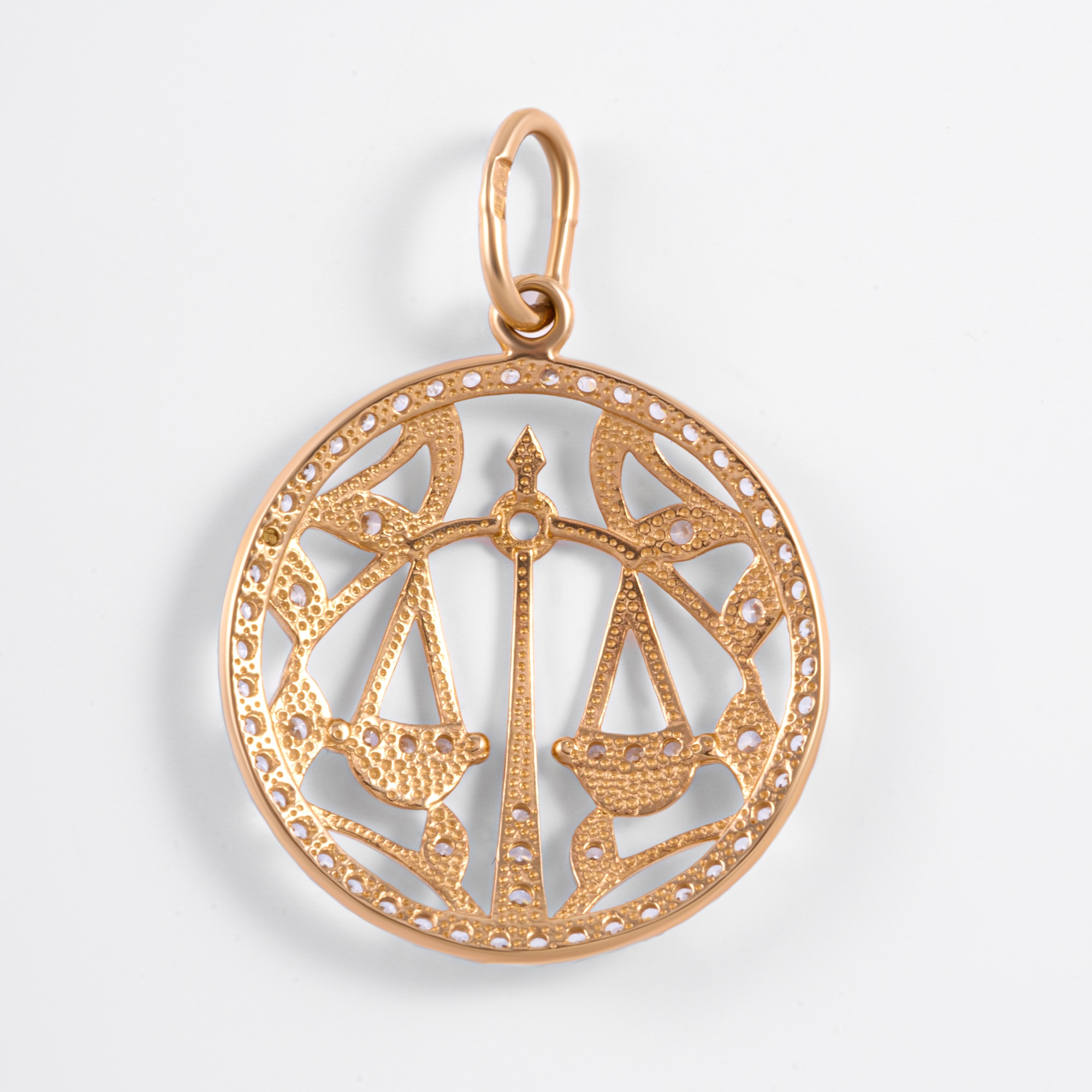 Золотой знак зодиака Efremof из красного золота 585 пробы  со вставками (фианит) ЮПП1326830