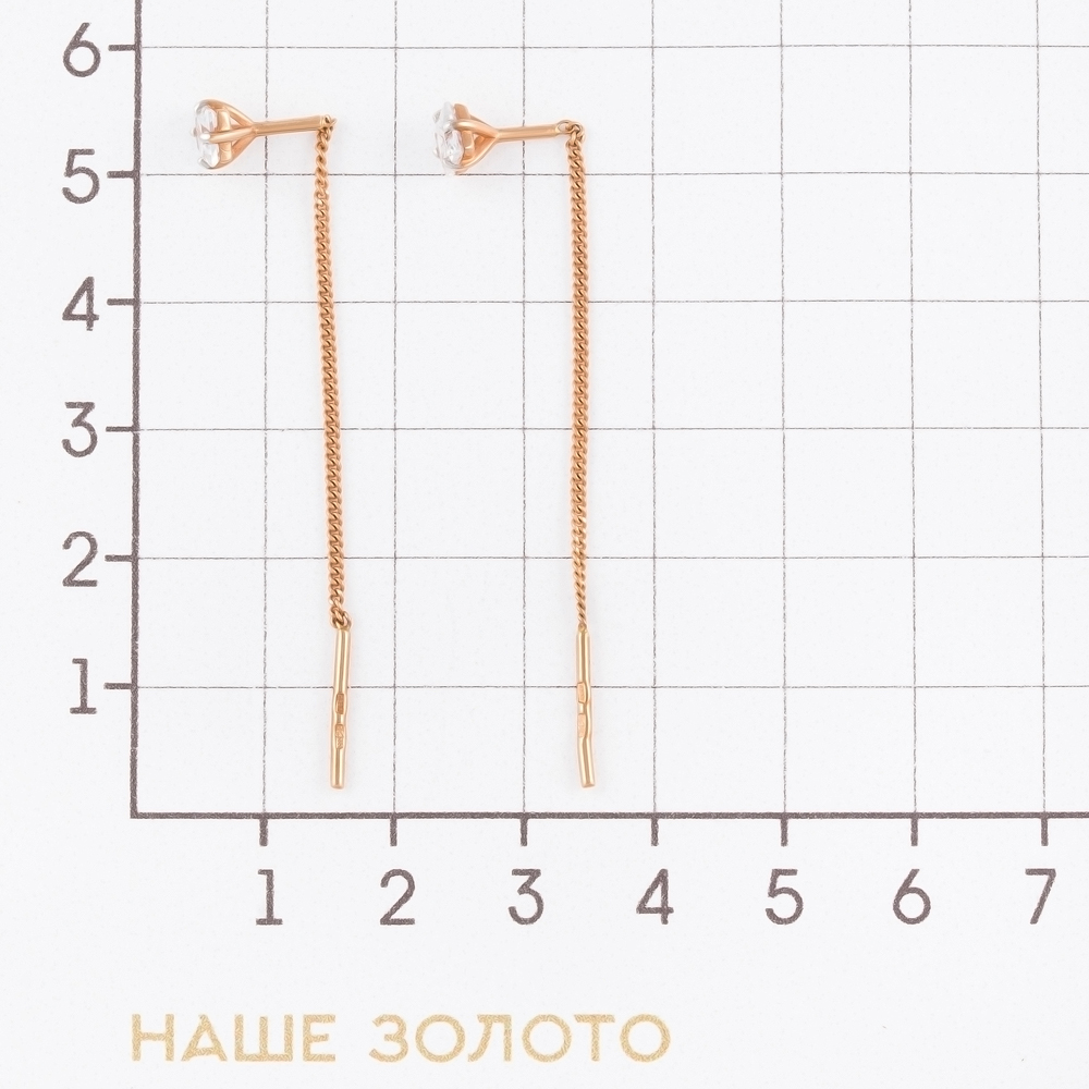 Золотые серьги протяжки Efremof из красного золота 585 пробы  со вставками (фианит) ЮПС1322285