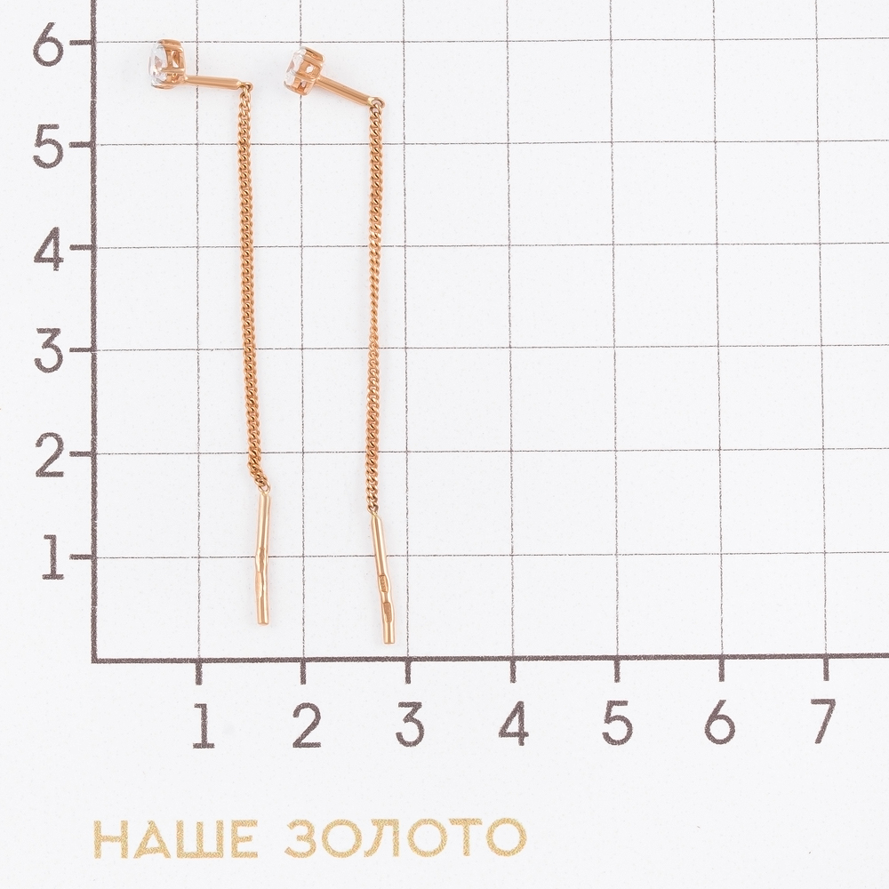 Золотые серьги протяжки Efremof из красного золота 585 пробы  со вставками (фианит) ЮПС1320382