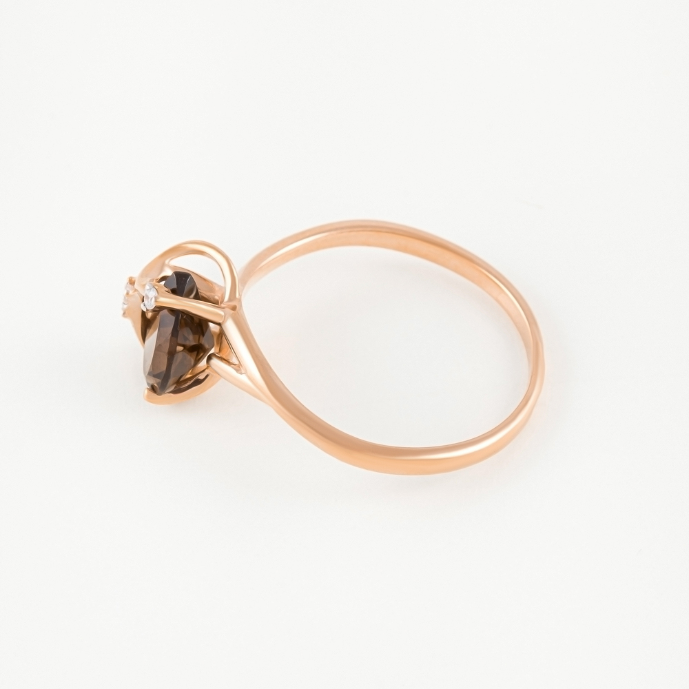 Золотое кольцо Efremof из красного золота 585 пробы со вставками из полудрагоценных камней (топаз, аметист, фианит и раухтопаз) ЮПК1341042тр, размеры от  до 19