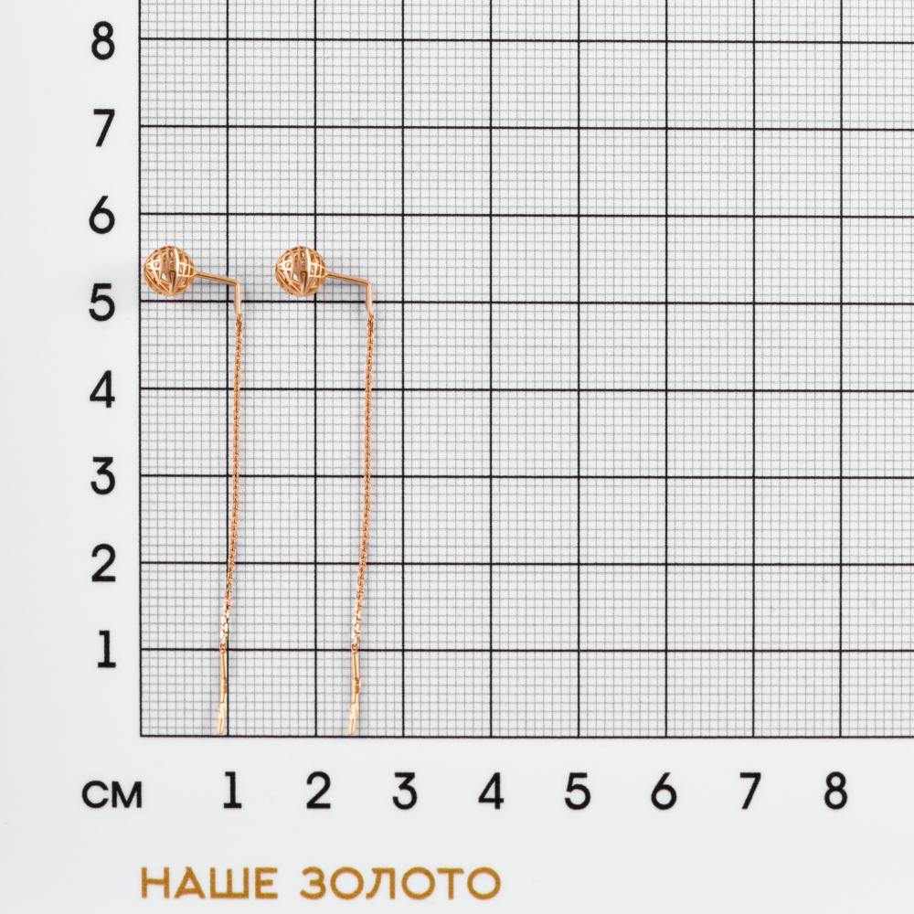Золотые серьги протяжки Efremof из красного золота 585 пробы ЮПС10214216