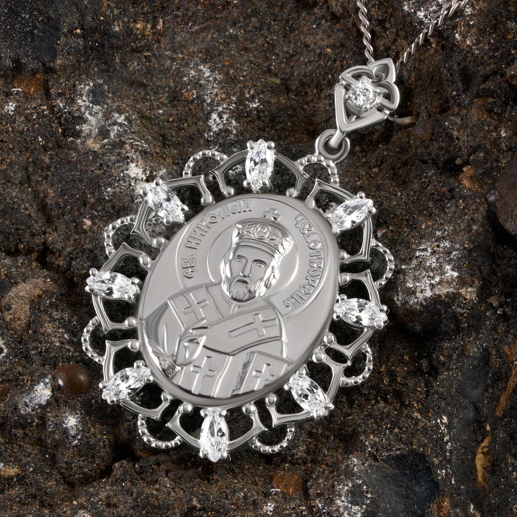 Серебряная иконка Золотая подкова  со вставками (фианит) ЯВ8552С