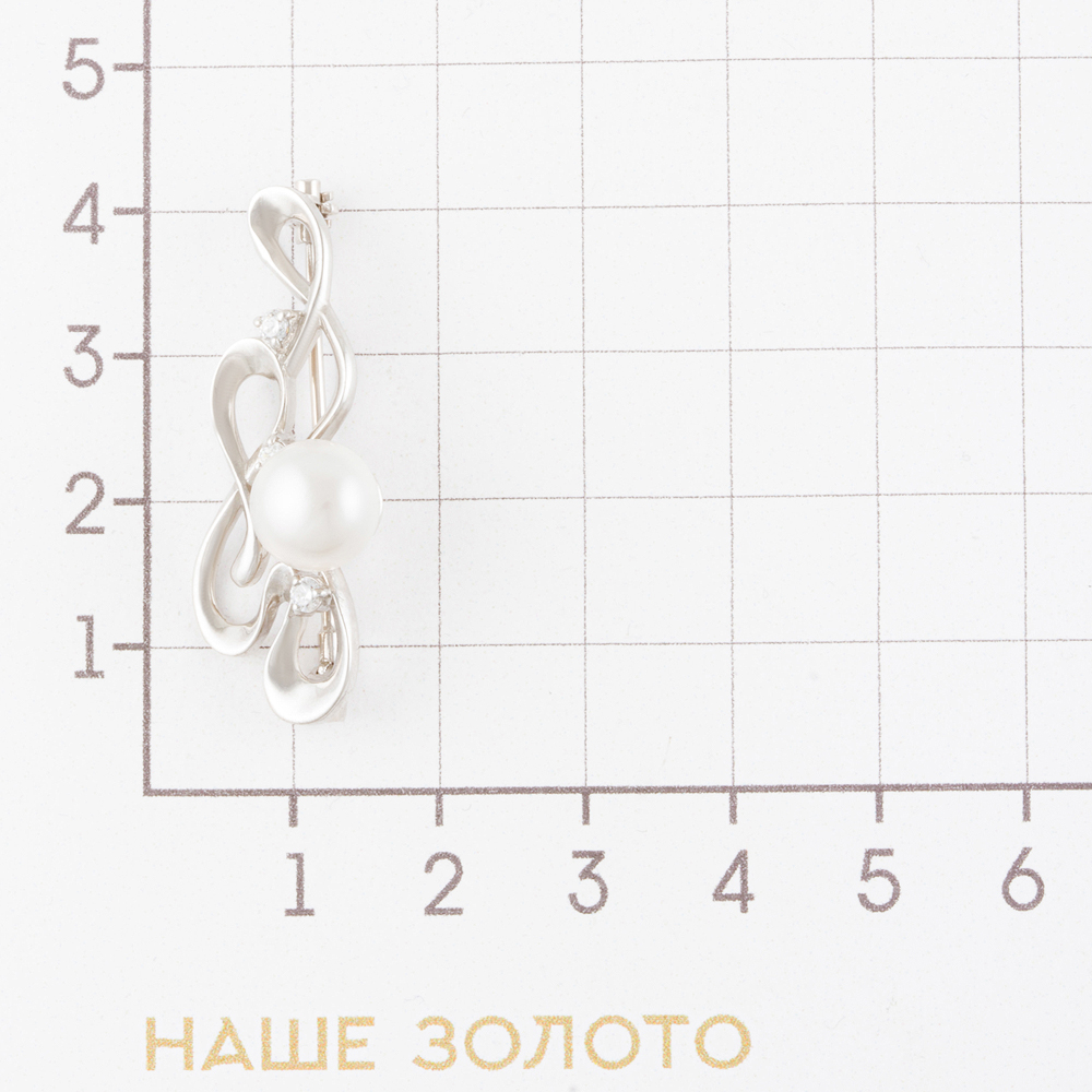 Серебряная брошь   со вставками (жемчугом и фианит) ПЭ4905132