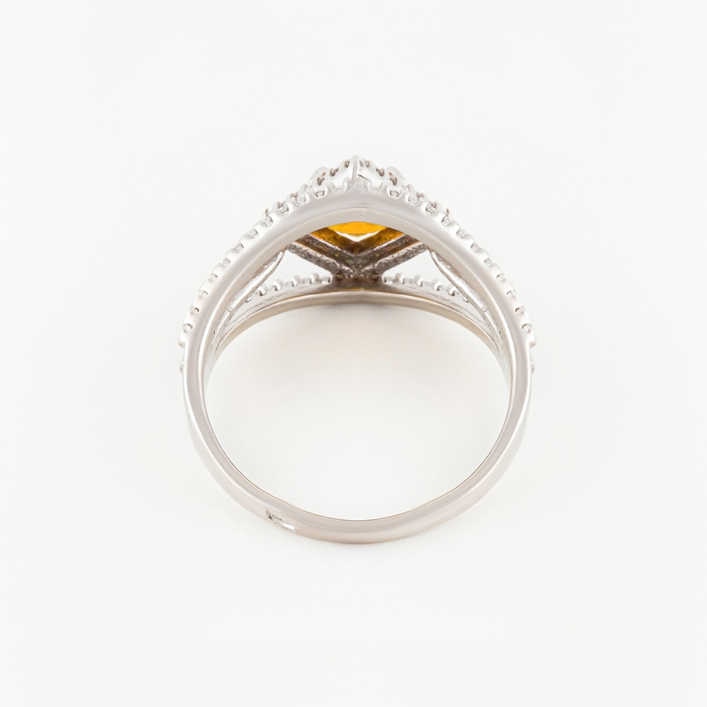 Серебряное кольцо Инталия со вставками из полудрагоценных камней (фианит и цитрин) ИТ11430-440-9, размеры от 16.5 до 20
