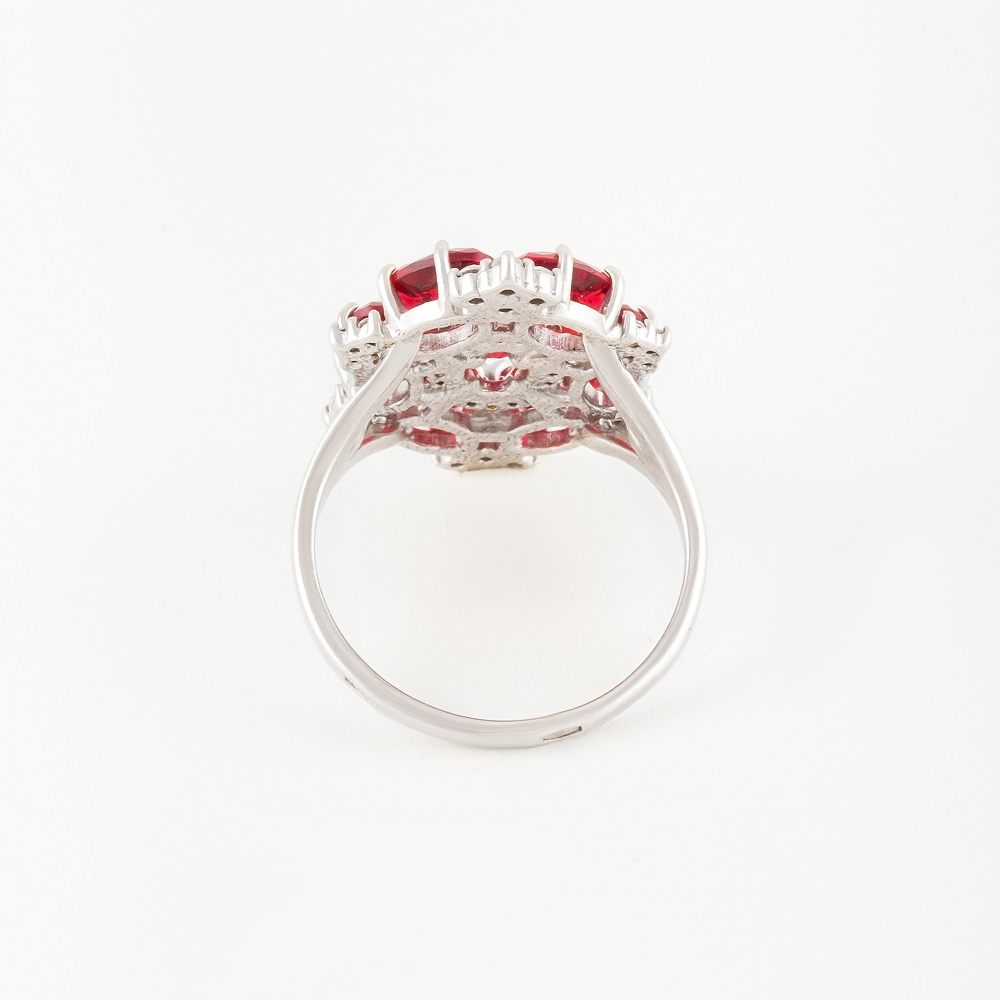 Серебряное кольцо Инталия  со вставками (фианит и гранат синт) ИТ12141-409-9, размеры от 16.5 до 20