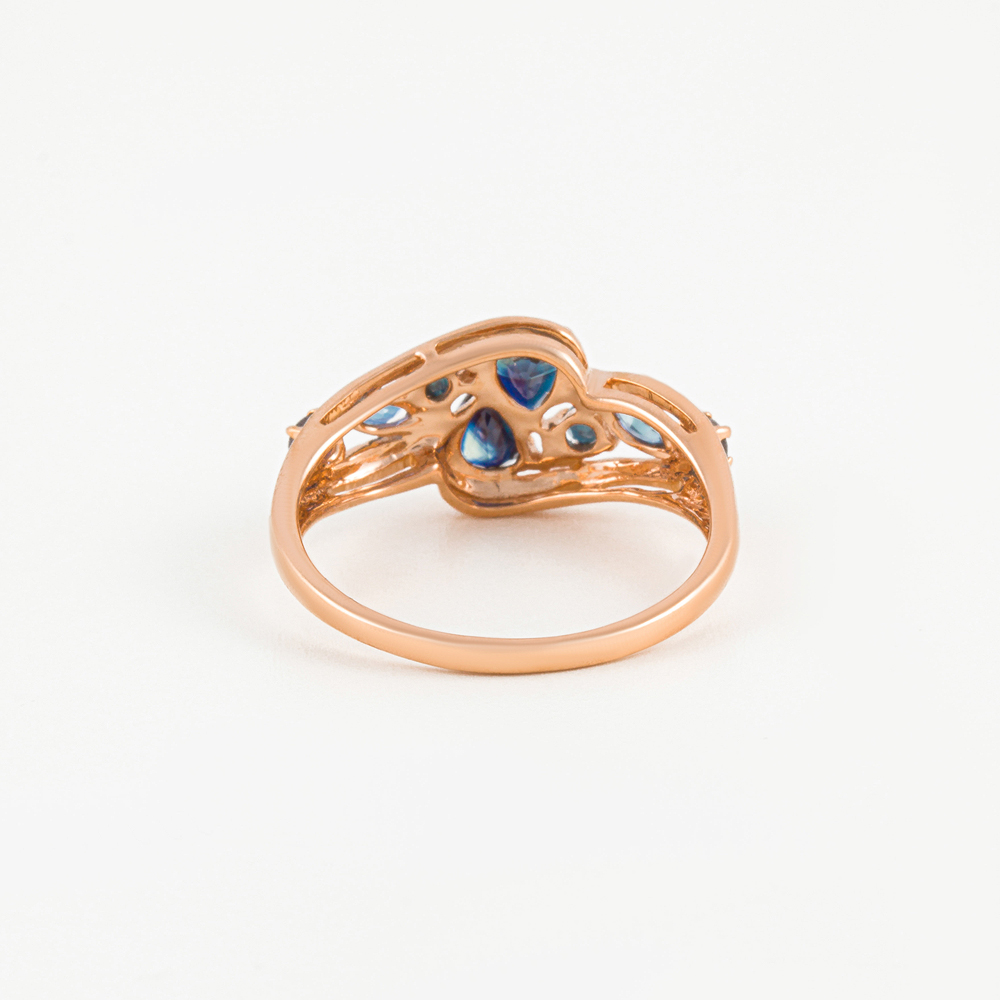 Золотое кольцо Радуга из красного золота 585 пробы со вставками из драгоценных камней (бриллиант, рубин и сапфир) РАК270109/6сп, размеры от 16 до 19.5
