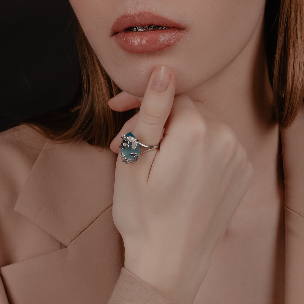 Серебряное кольцо Приволжский ювелир  со вставками (фианит и ) ПЮ281065квг, размеры от 18 до 21