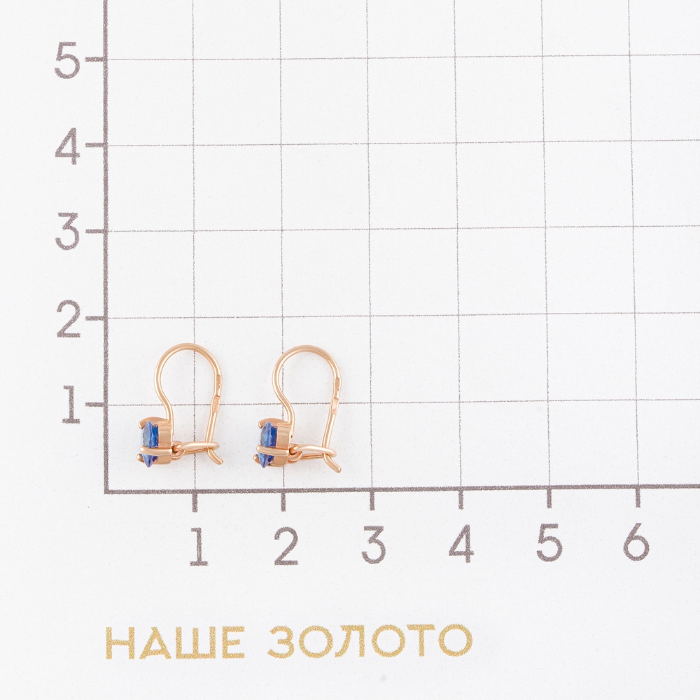 Золотые серьги детские Берег из красного золота 585 пробы  со вставками (фианит) 2БСЗ5К-01.10-0385-05