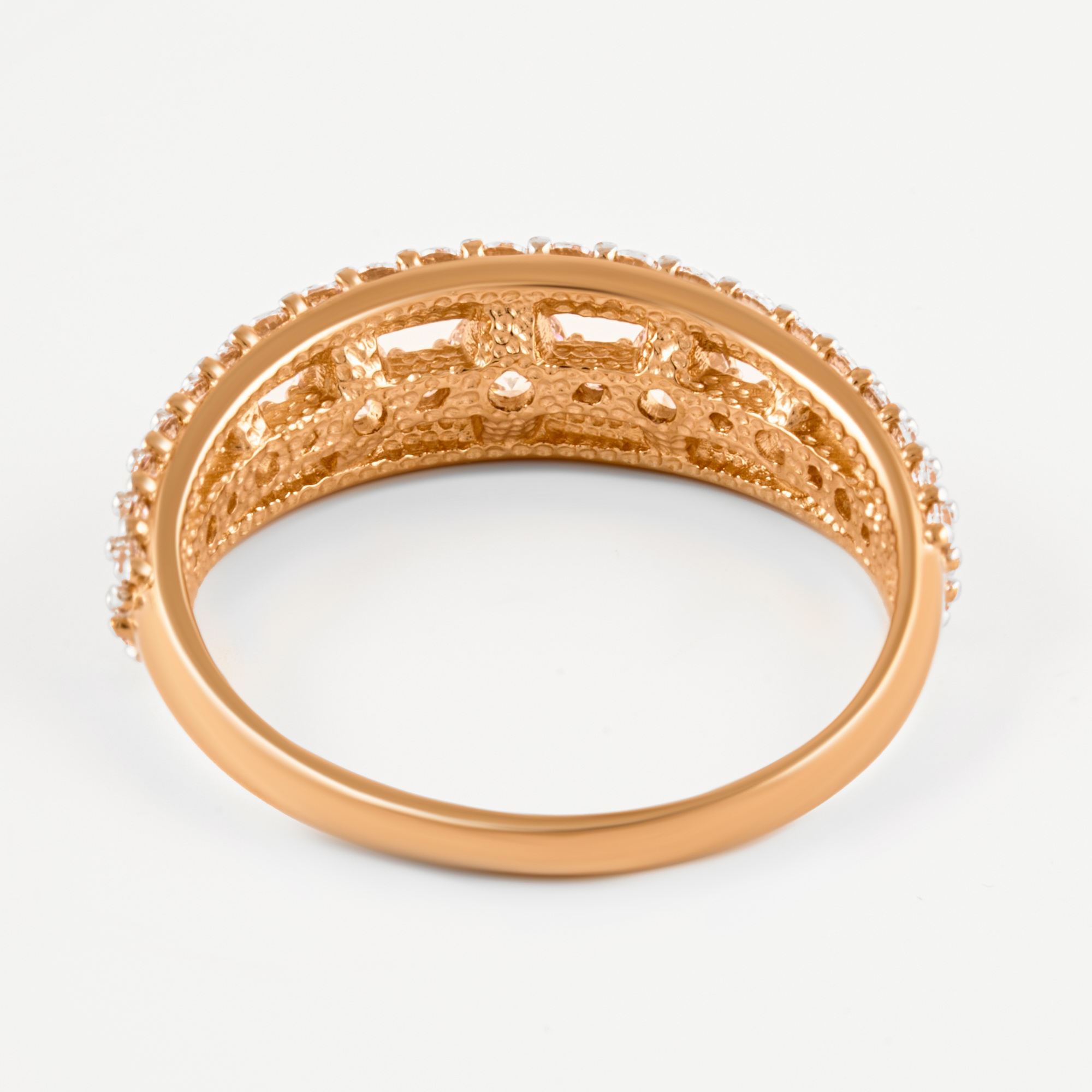 Золотое кольцо Санис из красного золота 585 пробы  со вставками (фианит) СН2715, размеры от 17 до 19.5