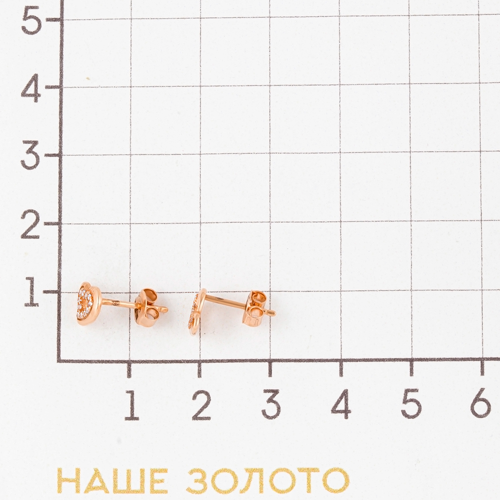 Золотые серьги гвоздики Мостар из красного золота 585 пробы  со вставками (фианит) МЦСГЕ0934