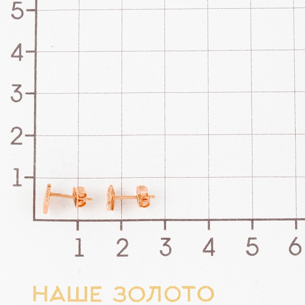 Золотые серьги гвоздики Мостар из красного золота 585 пробы  со вставками (фианит) МЦСГЕ1859