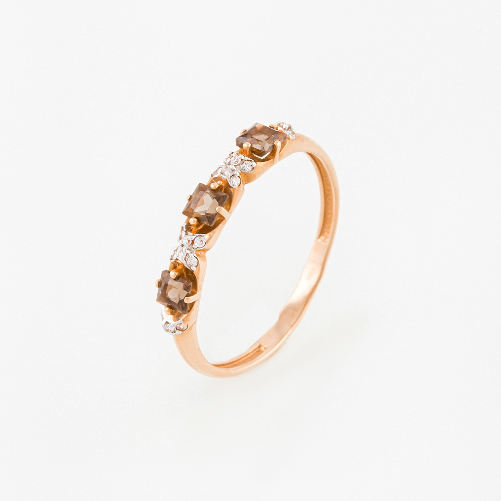 Золотое кольцо Efremof из красного золота 585 пробы со вставками из полудрагоценных камней (топаз, фианит и раухтопаз) ЮПК13410149тр, размеры от 16 до 19