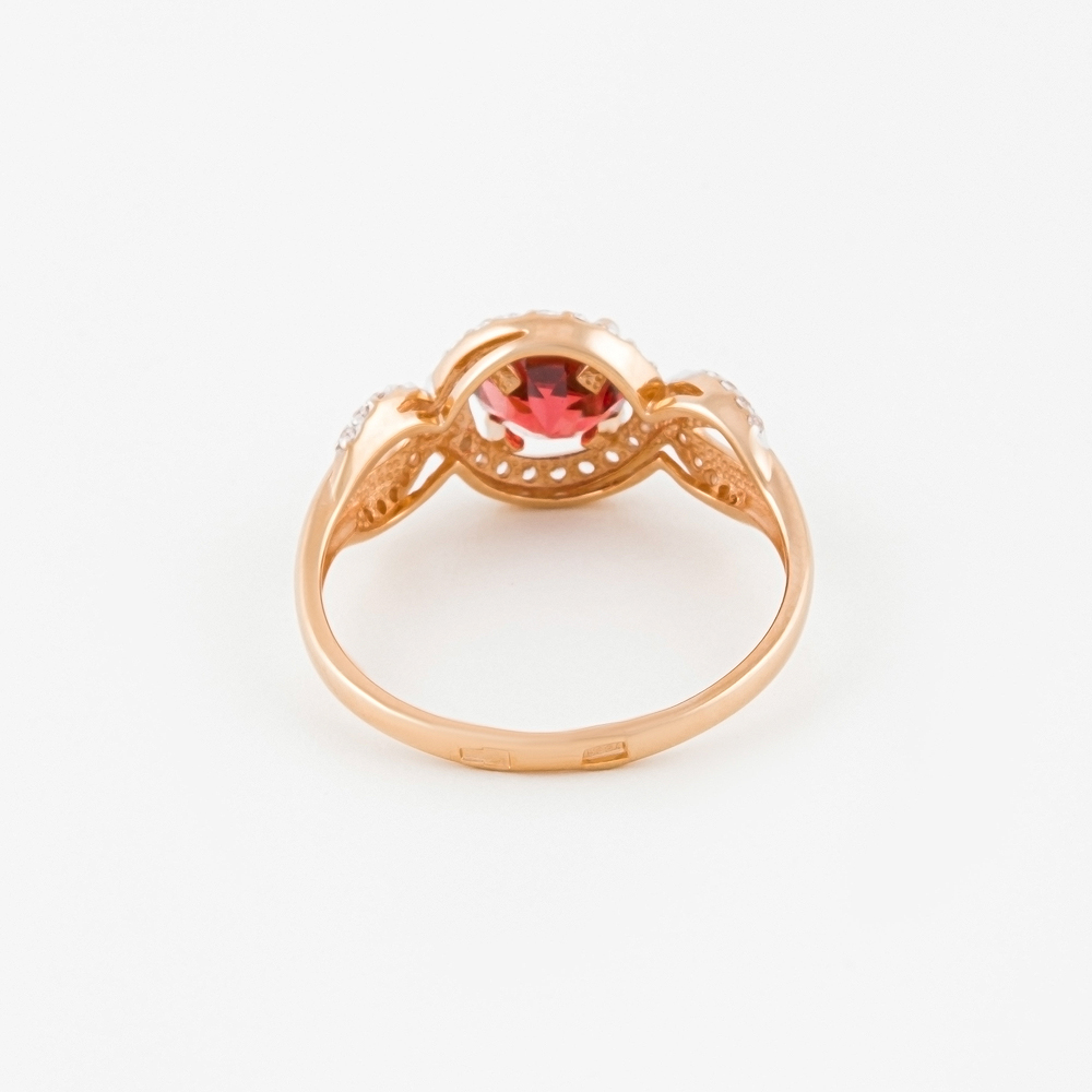 Золотое кольцо Efremof из красного золота 585 пробы со вставками из полудрагоценных камней (аметист, фианит и гранат) ЮПК1348953гр, размеры от 16.5 до 19.5