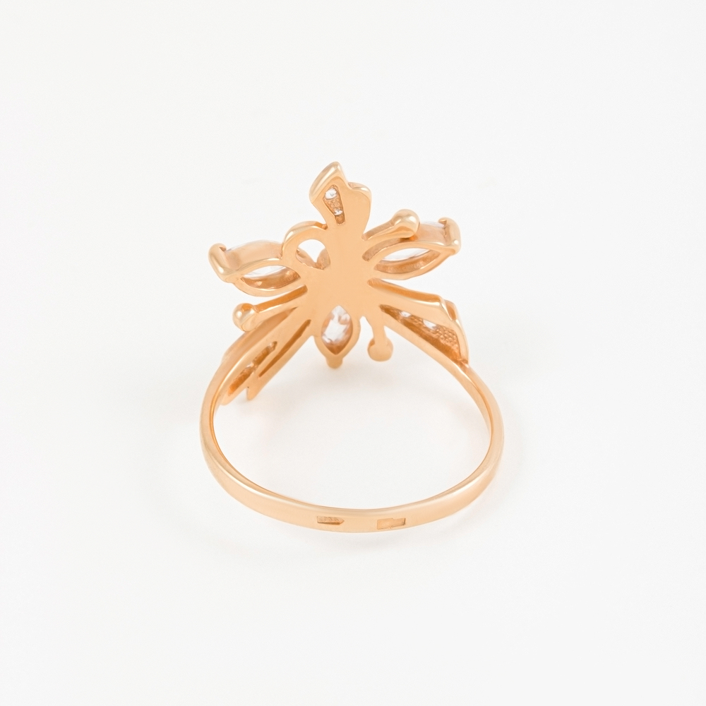 Золотое кольцо Берег из красного золота 585 пробы  со вставками (фианит) 2БКЗ5К.1-01-1141-01, размеры от 16 до 18