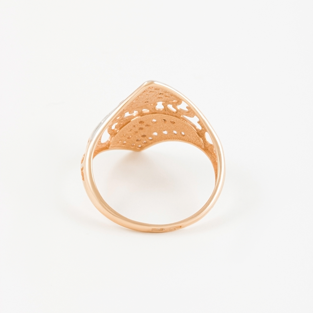 Золотое кольцо Берег из красного золота 585 пробы  со вставками (фианит) 2БКЗ5К.1-01-0298-01, размеры от 15 до 21