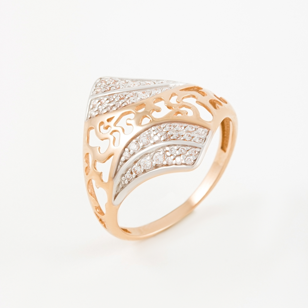 Золотое кольцо Берег из красного золота 585 пробы  со вставками (фианит) 2БКЗ5К.1-01-0298-01, размеры от 15 до 21