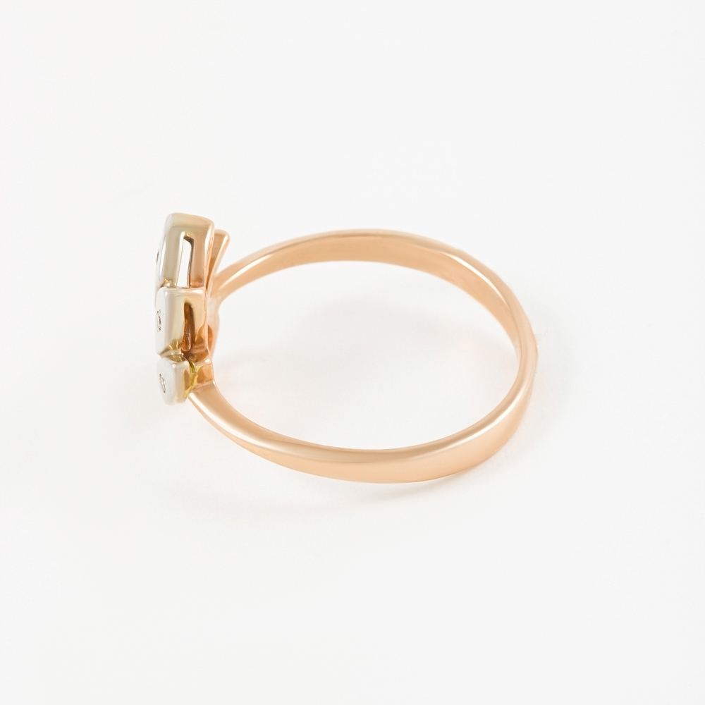 Золотое кольцо Берег из красного золота 585 пробы  со вставками (фианит) 2БКЗ5К.01-01-0223-01, размеры от 17.5 до 17.5
