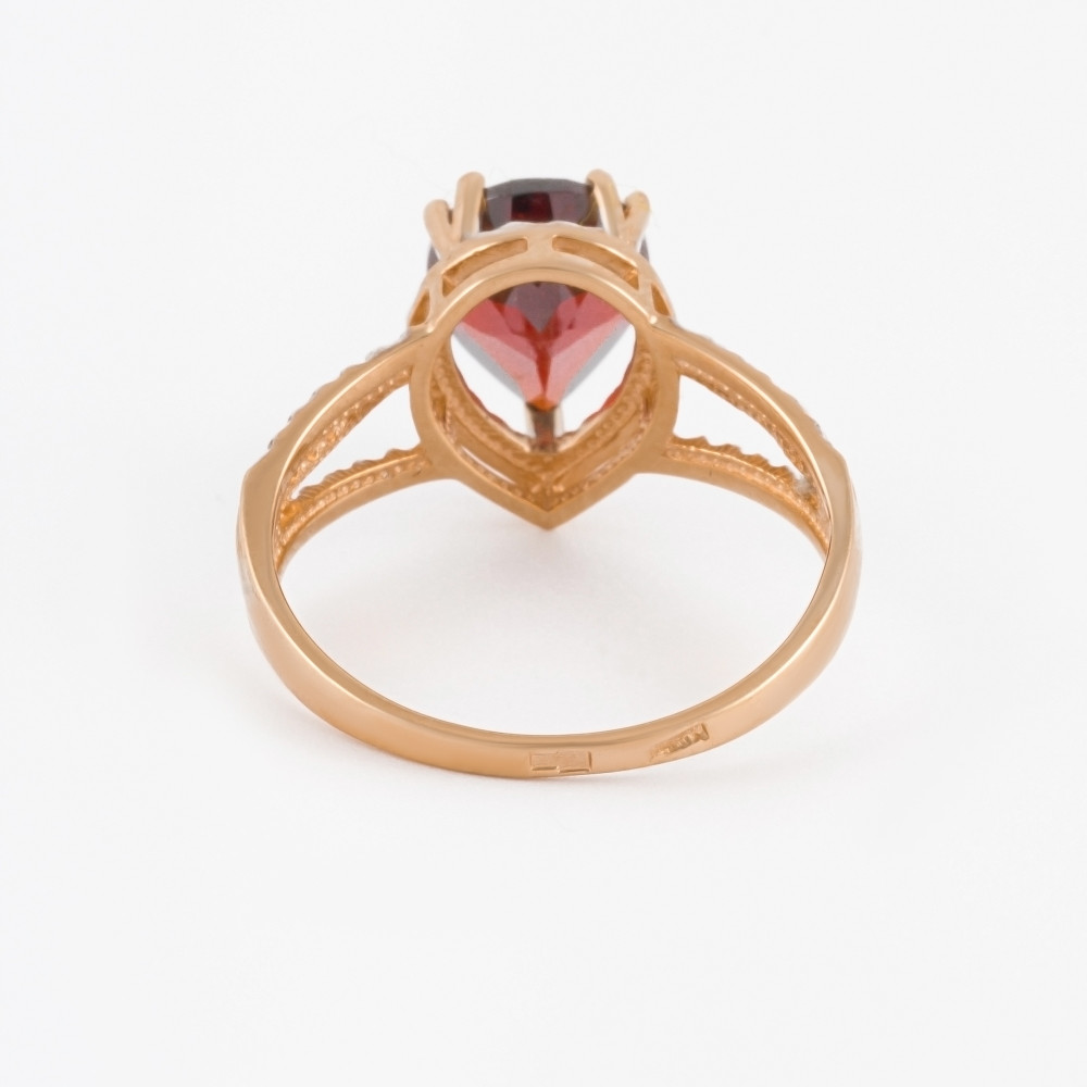 Золотое кольцо Берег из красного золота 585 пробы со вставками из полудрагоценных камней (гранат и фианит) 2БКЗ5К.1-11-0424, размеры от 17 до 20