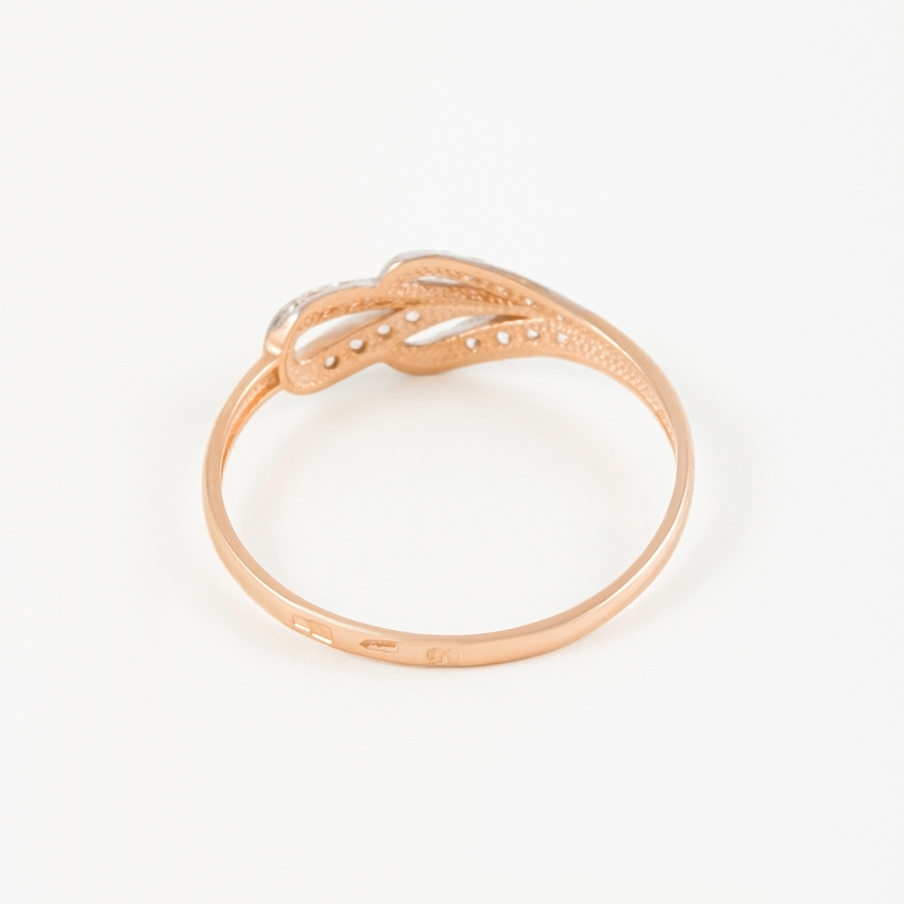 Золотое кольцо Берег из красного золота 585 пробы  со вставками (фианит) 2БКЗ5К.1-01-1032-01, размеры от 16 до 19