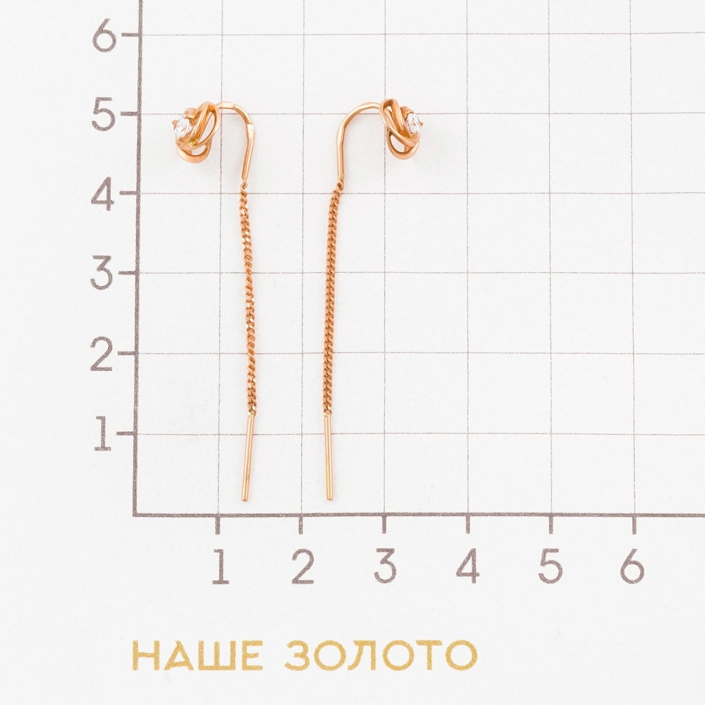 Золотые серьги протяжки Liberty из красного золота 585 пробы  со вставками (фианит) РЫ2762941-1