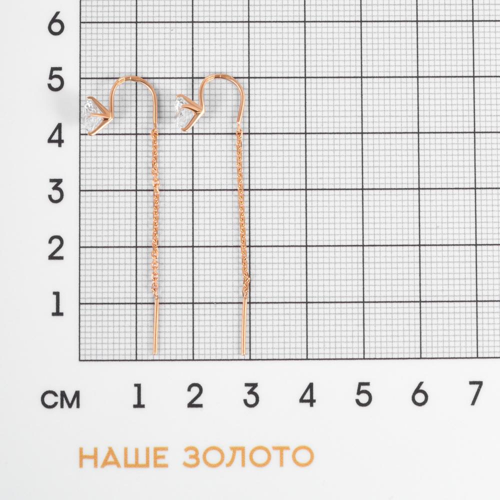 Золотые серьги протяжки Liberty из красного золота 585 пробы  со вставками (фианит) РЫ2762841-1