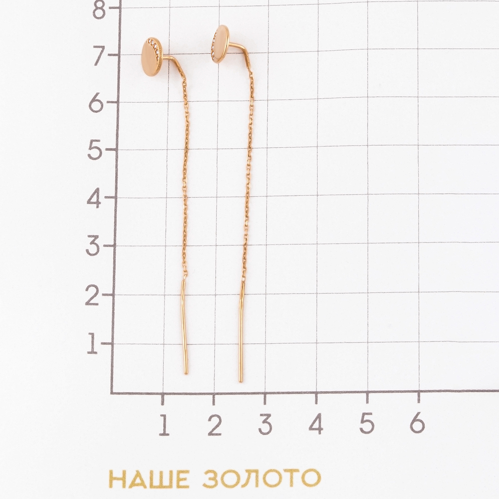 Золотые серьги протяжки Жасмин из красного золота 585 пробы  со вставками (фианит) ЖН34У20-ЗК0006-Р