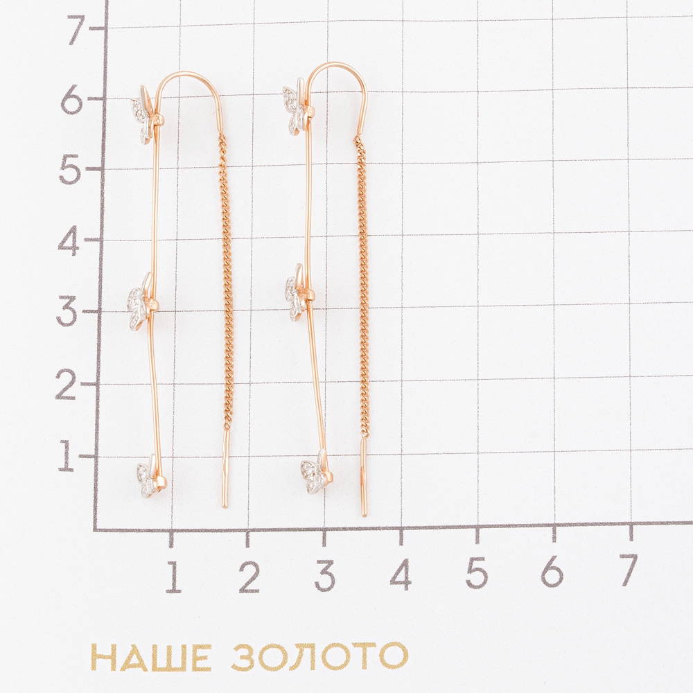 Золотые серьги протяжки Золотов из красного золота 585 пробы  со вставками (фианит) 2Т2915962