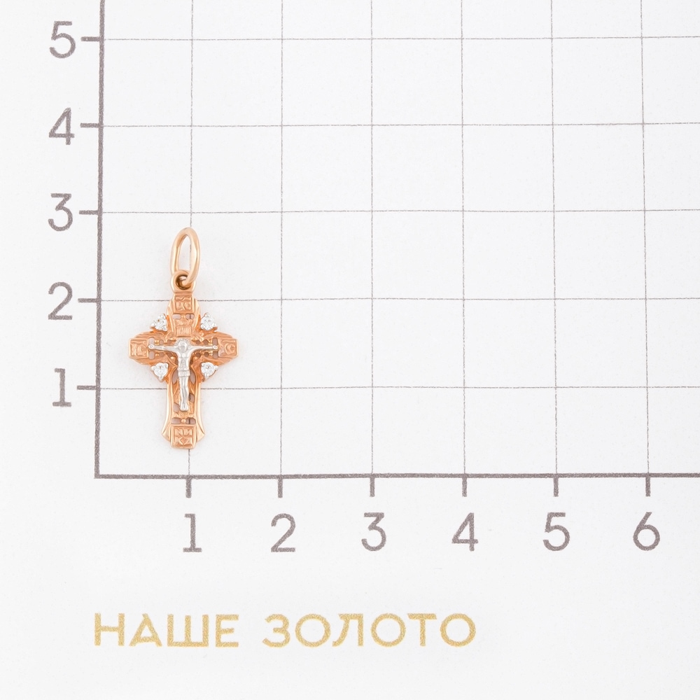 Золотой крест Амбер из красного золота 585 пробы  со вставками (фианит) АБ3281502