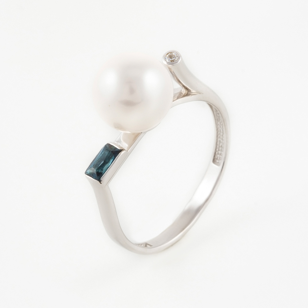 Серебряное кольцо с жемчугом, сваровски и кристаллом