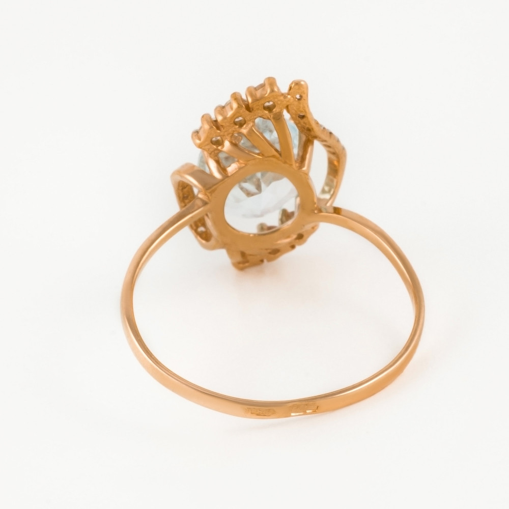 Золотое кольцо Берег из красного золота 585 пробы со вставками из полудрагоценных камней (топаз и фианит) 2БКЗ5К.1-07-0419-01, размеры от 17 до 20
