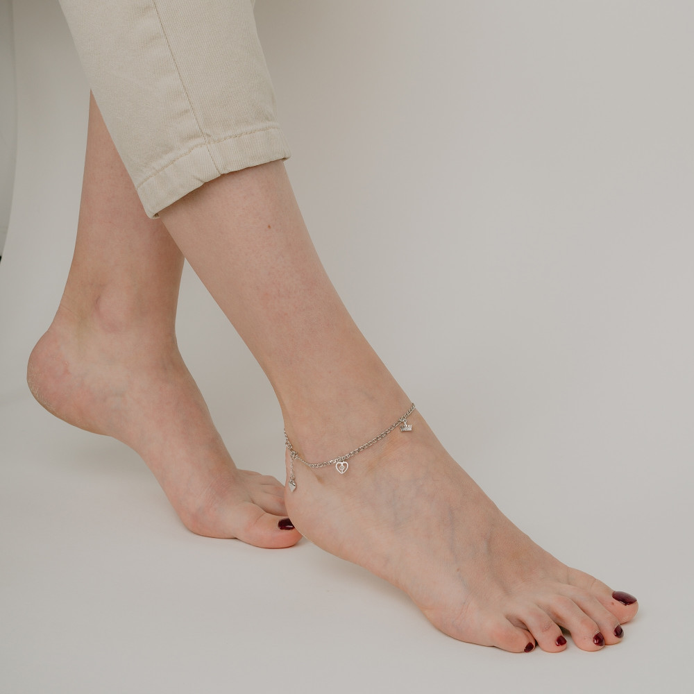 Серебряный браслет на ногу Золотая подкова  со вставками (фианит) ЯВ8872С, размеры от 24 до 24