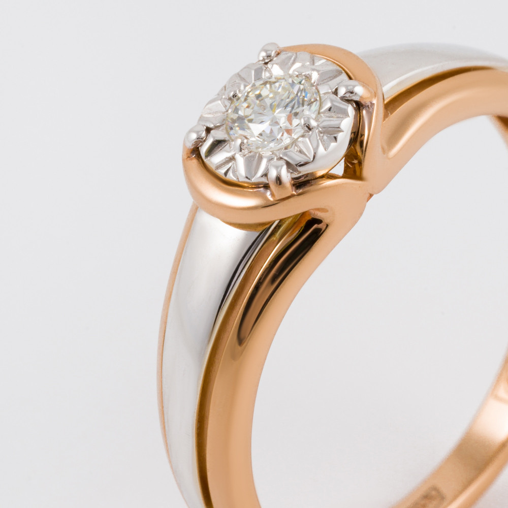 Золотое кольцо Белый бриллиант из красного золота 585 пробы со вставками из драгоценных камней (бриллиант) ЮЗ1-11-1030-101, размеры от 16 до 18