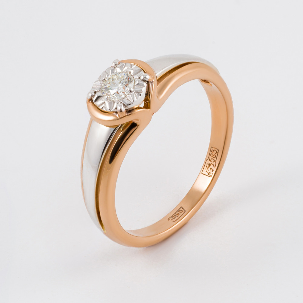 Золотое кольцо Белый бриллиант из красного золота 585 пробы со вставками из драгоценных камней (бриллиант) ЮЗ1-11-1030-101, размеры от 16 до 18