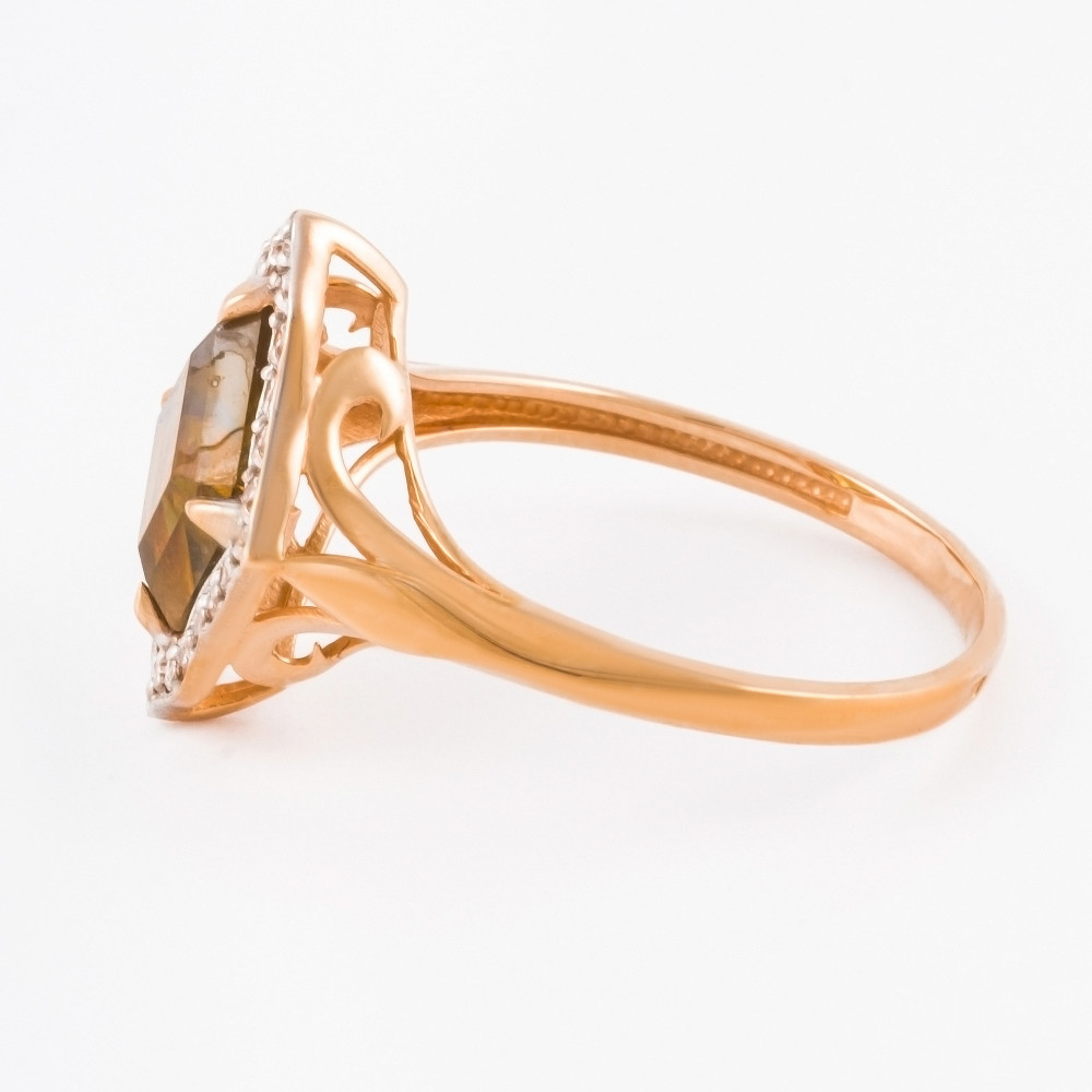 Золотое кольцо Liberty из красного золота 585 пробы со вставками из полудрагоценных камней (фианит и раухтопаз) ЛБ1003609, размеры от 17.5 до 20