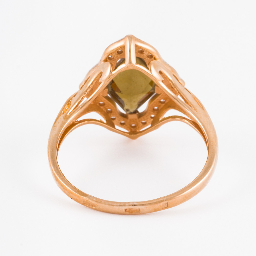 Золотое кольцо Liberty из красного золота 585 пробы со вставками из полудрагоценных камней (фианит и раухтопаз) ЛБ1003609, размеры от 17.5 до 20