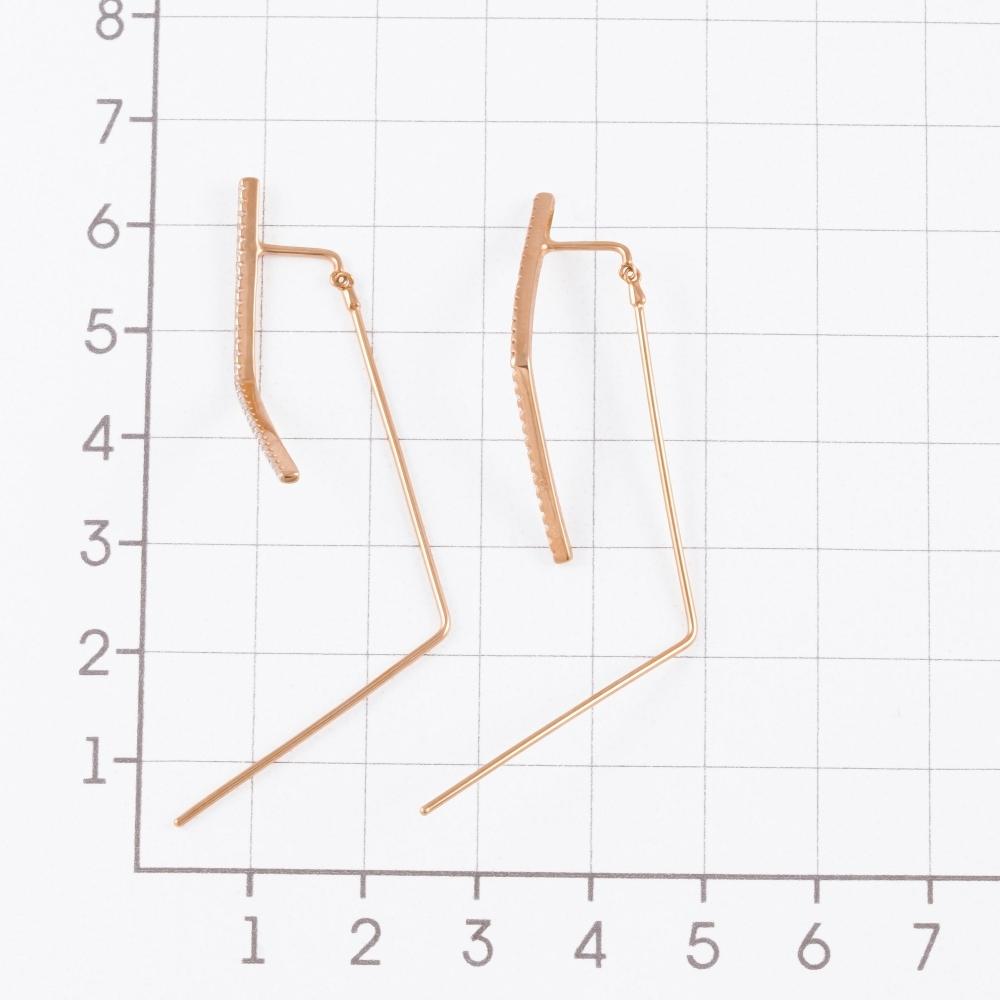 Золотые серьги протяжки Санис из красного золота 585 пробы  со вставками (фианит) СН01-215983