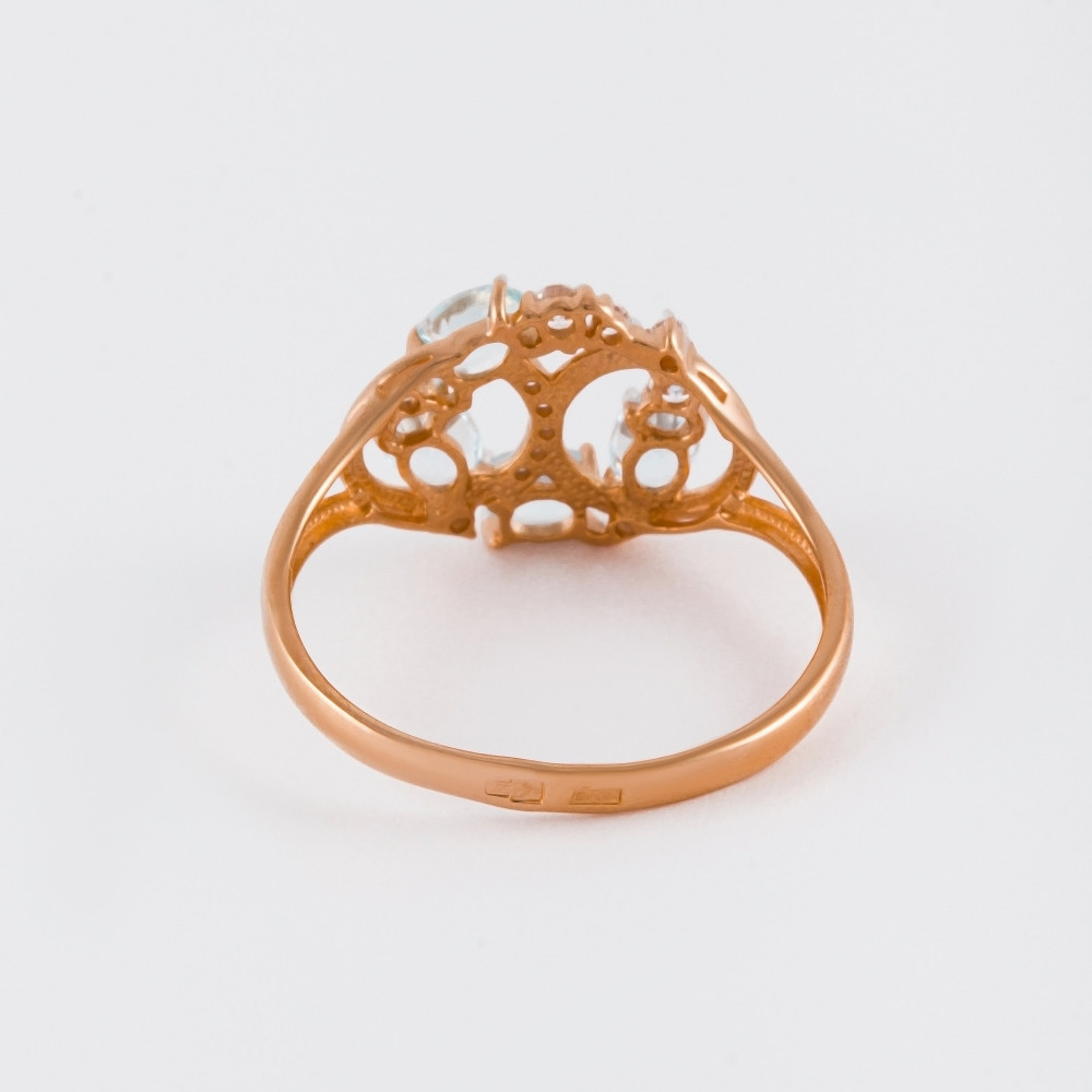 Золотое кольцо Efremof из красного золота 585 пробы со вставками из полудрагоценных камней (топаз и фианит) ЮПК13411843тг, размеры от 16.5 до 18
