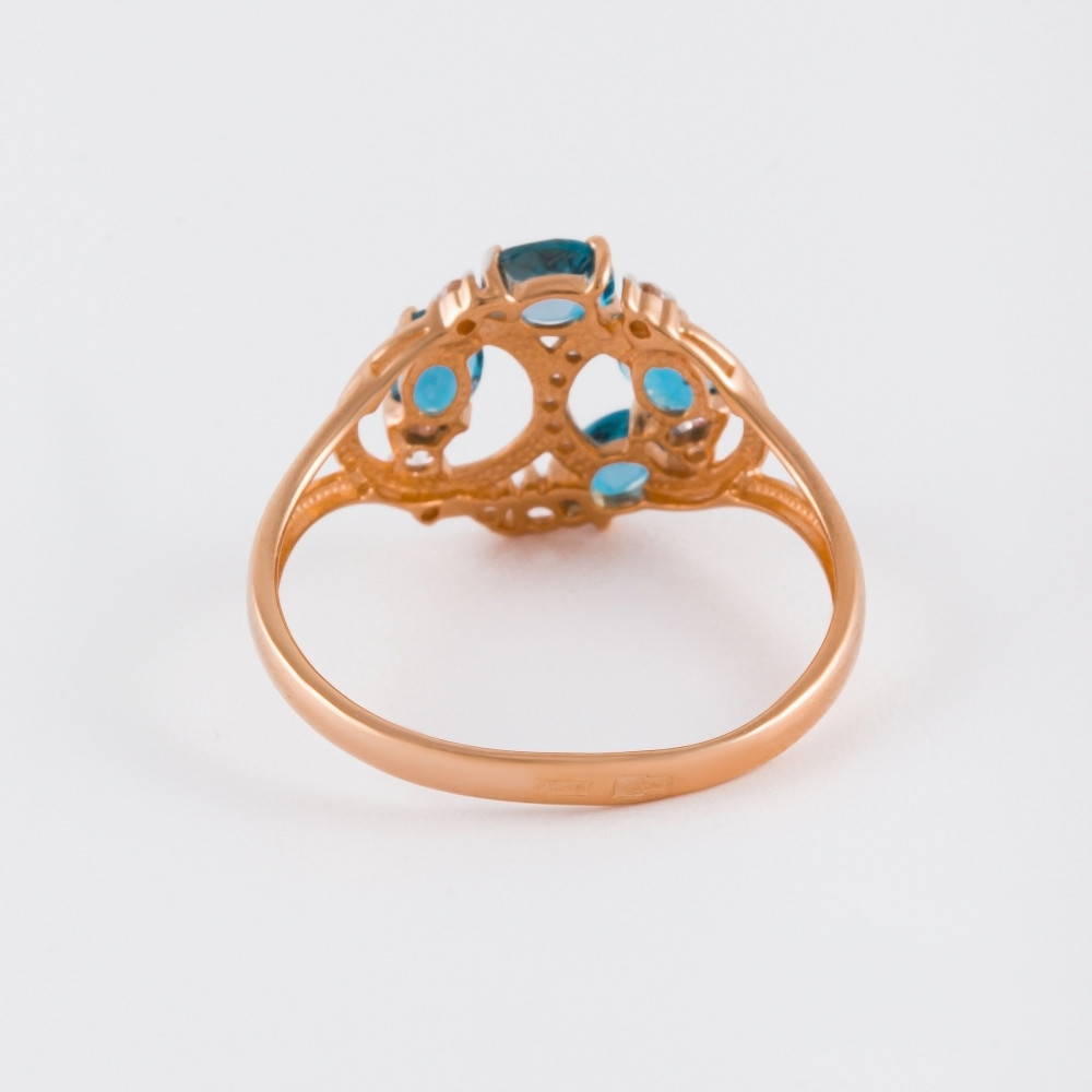 Золотое кольцо Efremof из красного золота 585 пробы со вставками из полудрагоценных камней (топаз и фианит) ЮПК13411843тл, размеры от 16.5 до 18